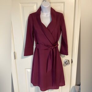 Burgundy midi dress with 3/4 sleeves and tie waist by Banana Republic-size 0